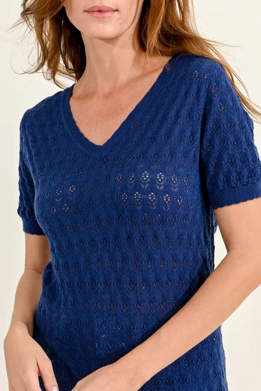 Pull fine maille manches courtes